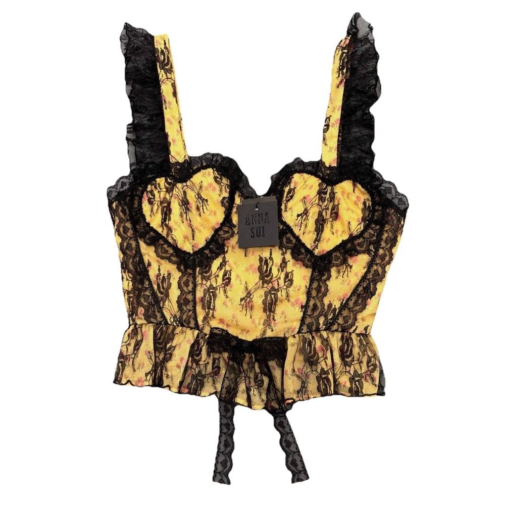 NWT Anna Sui x Heaven by Marc Jacobs Lace Heart Tank Black Yellow Whimsigoth XS